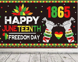 (Banner 4' x 10') Happy Juneteenth Freedom Day 1865 vinyl Banner (Grommets included) (Banner 4' x 10') Happy Juneteenth Freedom Day 1865 vinyl Banner (Grommets included)