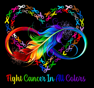 (2 Qty) Fight Cancer in all colors feather Ribbon heart shape - DTF transfer