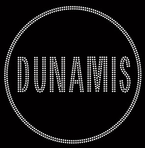 DUNAMIS (BOLD) inside circle - custom Rhinestone transfer DUNAMIS (BOLD) inside circle - custom Rhinestone transfer