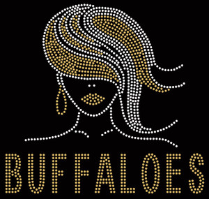 Golden hair BUFFALOES girl Straight hair - custom rhinestone transfer Golden hair BUFFALOES girl Straight hair - custom rhinestone transfer