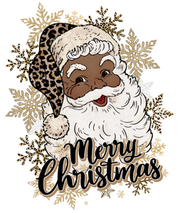 (2 Qty) Black Santa Leopard cap Merry Christmas - custom DTF transfer  (2 Qty) Black Santa Leopard cap Merry Christmas - custom DTF transfer