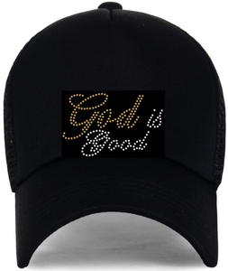 (Printed Cap) God is Good (Gold) (4"x2.5")(Hat size) - Rhinestone Transfer (Printed Cap) God is Good (Gold) (4"x2.5")(Hat size) - Rhinestone Transfer