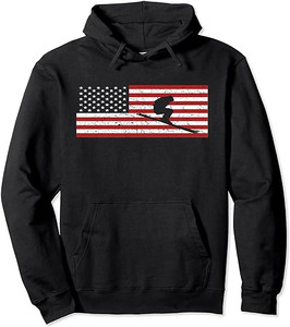 Ski American Flag Skiing Gifts for Skiers Pullover Hoodie Ski American Flag Skiing Gifts for Skiers Pullover Hoodie