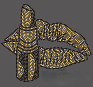 (Black and Gold) Lipstick with Lips Rhinestone Transfera (Black and Gold) Lipstick with Lips Rhinestone Transfera