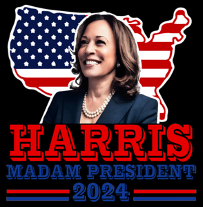 (2 Qty) Harris Madam President 2024 with USA Map Kamala - custmo DTF transfer (2 Qty) Harris Madam President 2024 with USA Map Kamala - custmo DTF transfer
