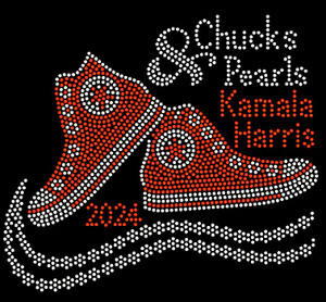 (2 Qty) (Red and clear) Chucks & Pearls Tennis Shoes KAMALA HARRIS 2024 Rhinestone Transfer (2 Qty) (Red and clear) Chucks & Pearls Tennis Shoes KAMALA HARRIS 2024 Rhinestone Transfer