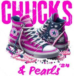 (6 qty) Chucks & Pearls Pink Zebra Shoes - custom DTF transfer