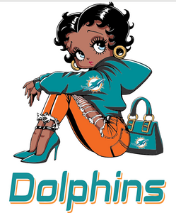 (2 qty) DOLPHINS Betty Boop FOOTBALL SPORTS - custom DTF transfer (2 qty) DOLPHINS Betty Boop FOOTBALL SPORTS - custom DTF transfer