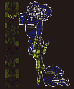 SEAHAWKS Betty Boop Football - custom Rhinestone transfer