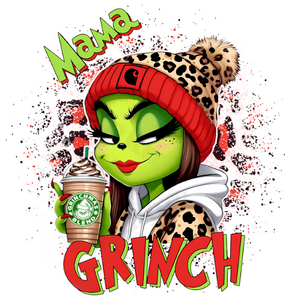 (2 Qty) Red Leopard Grinch Mama - custom DTF transfer (2 Qty) Red Leopard Grinch Mama - custom DTF transfer