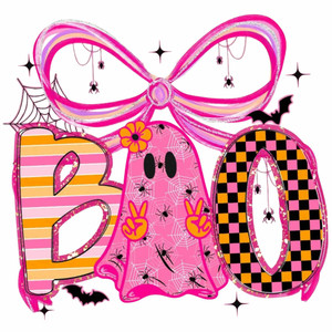 (2 Qty) Pink Bow Boo Halloween DTF transfer (2 Qty) Pink Bow Boo Halloween DTF transfer