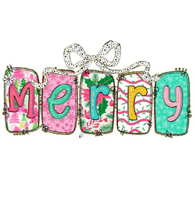 (2 Qty) Merry Pink Funky Christmas DTF transfer (2 Qty) Merry Pink Funky Christmas DTF transfer