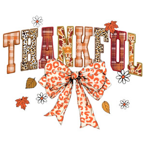 (2 Qty) Retro Thankful Orange Big Bow  DTF transfer