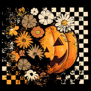 (2 Qty) Scary Pumpkin Flowers DTF transfer