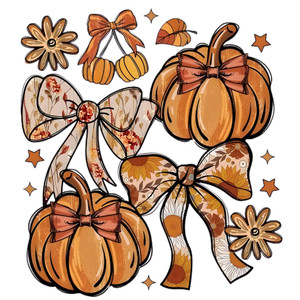 (2 Qty) Bow Pumpkin Fall Autum DTF transfer