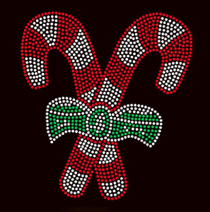 Christmas Candy stick candies Rhinestone Transfer Iron on