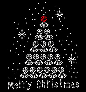 Merry Christmas (White Tree) Rhinestone Transfer Iron on Merry Christmas (White Tree) Rhinestone Transfer Iron on