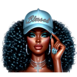 (2 Qty) Afro Sky Blue Cap Blessed Girl DTF transfer