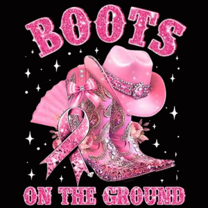(2 Qty) Pink Glitter Boots On The Ground Stylish Cancer Awareness DTF transfer