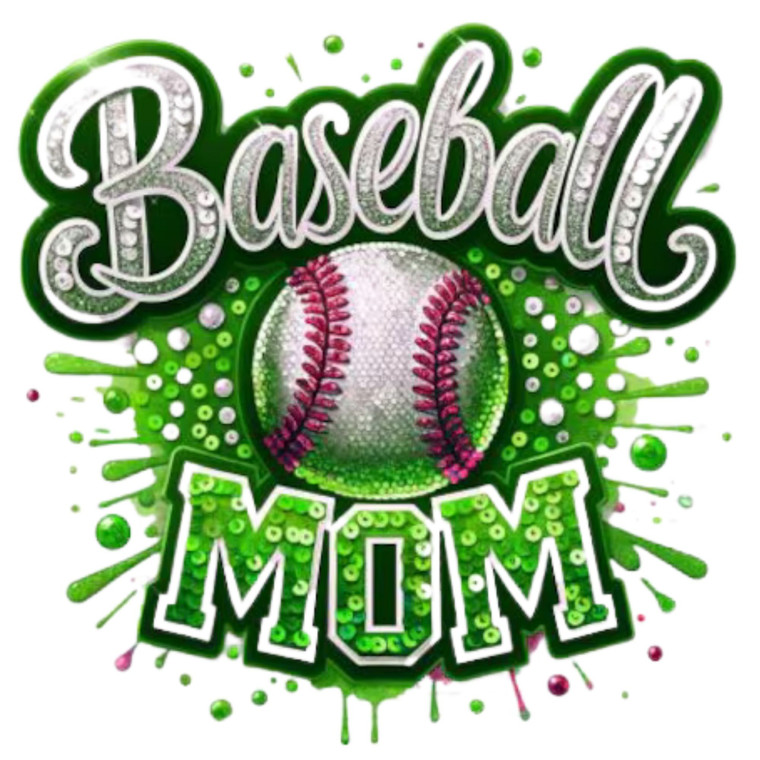 (2 Qty) Baseball Mom Green Sequence DTF transfer