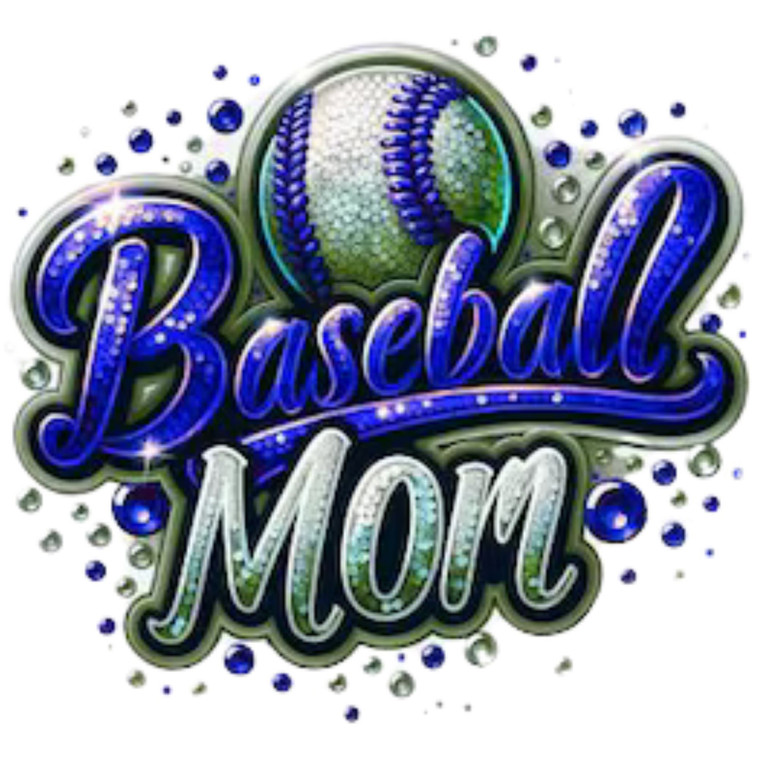 (2 Qty) Sparkly Baseball Mom Gems DTF transfer