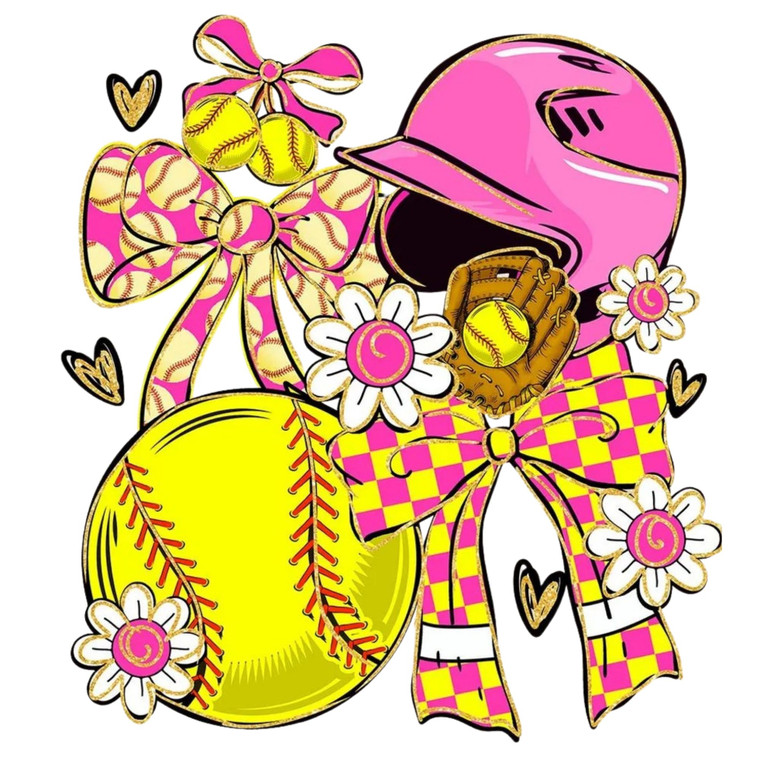 (2 Qty) Retro Pink Soft Ball DTF transfer