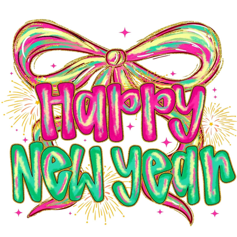 (2 Qty) Happy New Year Stylish Bow DTF transfer