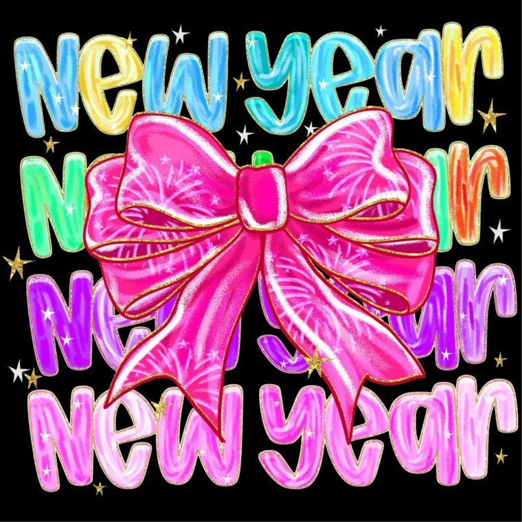 (2 Qty) New Year Pink Bow DTF transfer