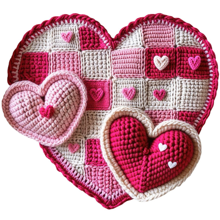(2 Qty) Retro Three Hearts Yarn DTF transfer