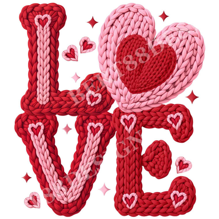 (2 Qty) Yarn Love Heart DTF transfer