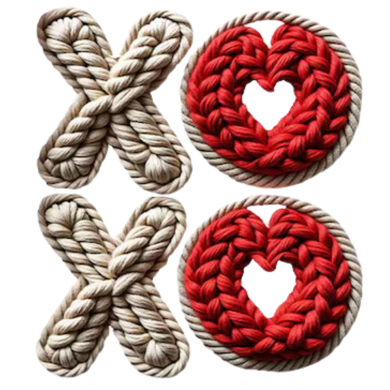 (2 Qty) Retro Xoxo Heart Yarn DTF transfer