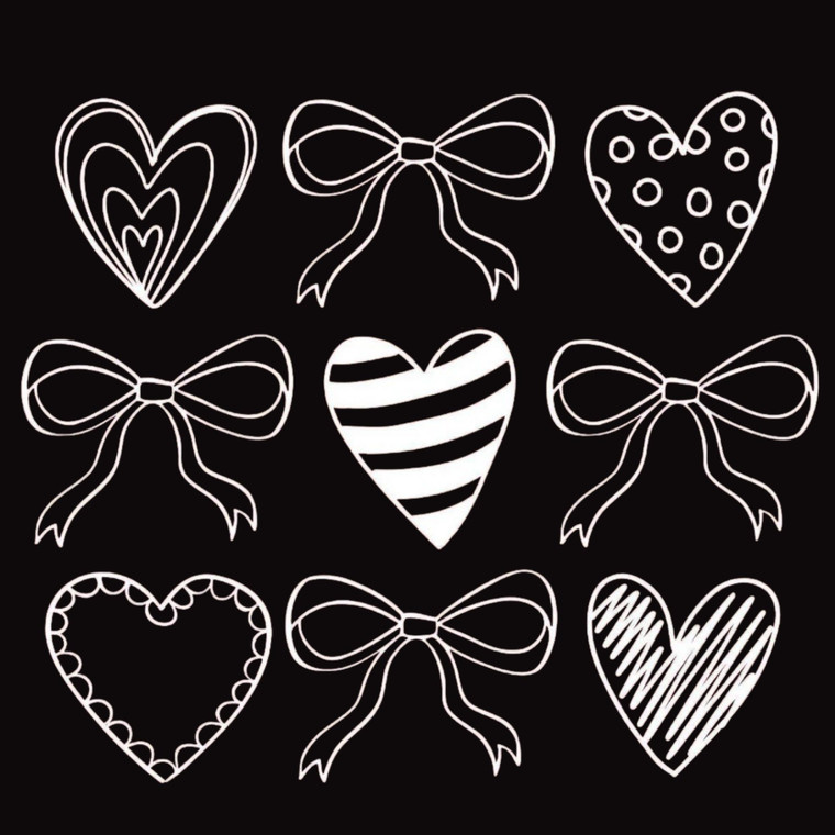 (2 Qty) White Hearts And Bow DTF transfer