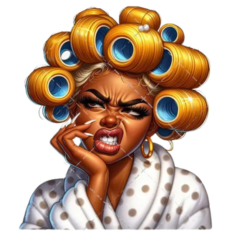 (2 qty) Woman With Hair Rollers Looking Annoyed DTF transfers