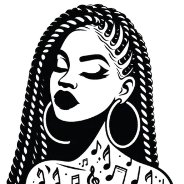 (2 qty) Woman With A Intricate braids With Music-Themed Tattoo DTF transfers