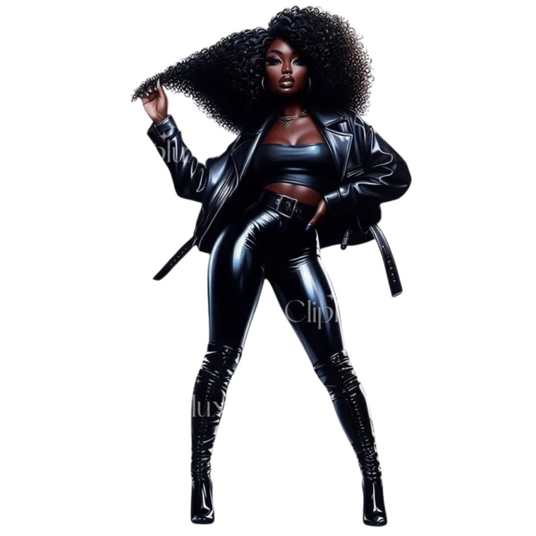 (2 qty) Midnight Leather Afro Queen DTF transfers
