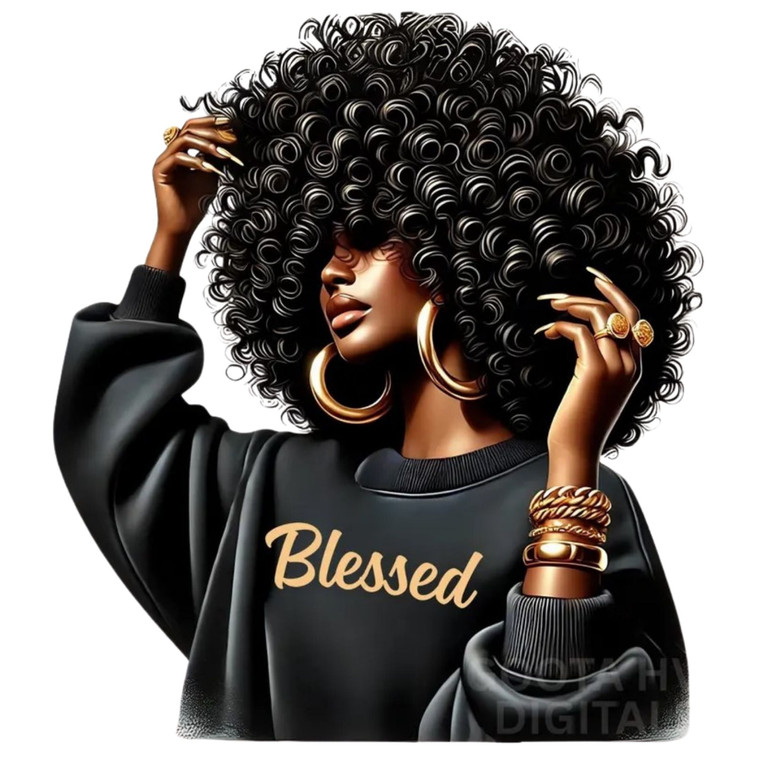 (2 qty) Blessed Afro Queen Gold Jewelry Oversized Sweatshirt DTF transfers