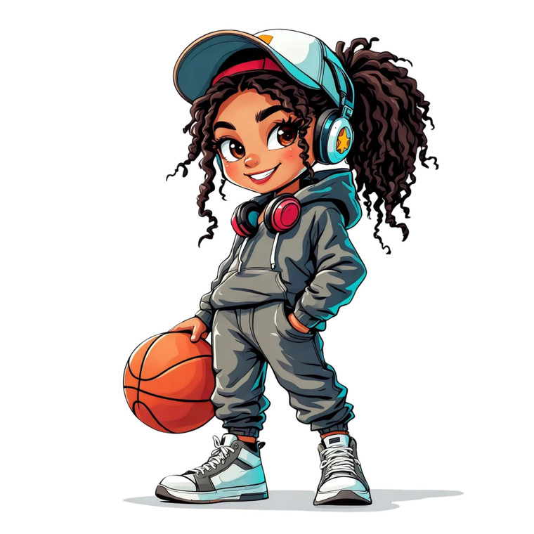 (2 qty) Basketball Girl Curly Hair Streetwear DTF transfers
