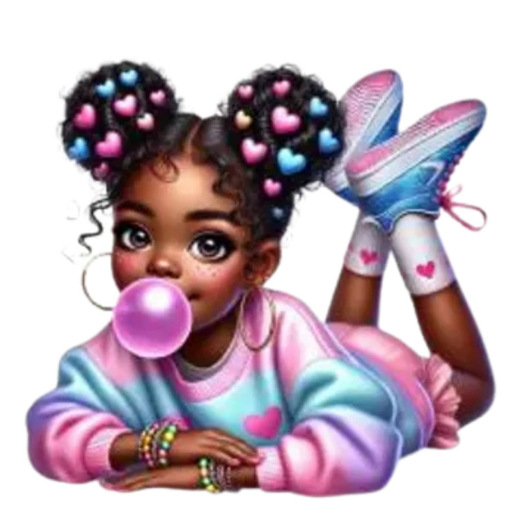 (2 qty) Bubble Gum Girl Afro Puffs Heart Hair Accessories DTF transfers