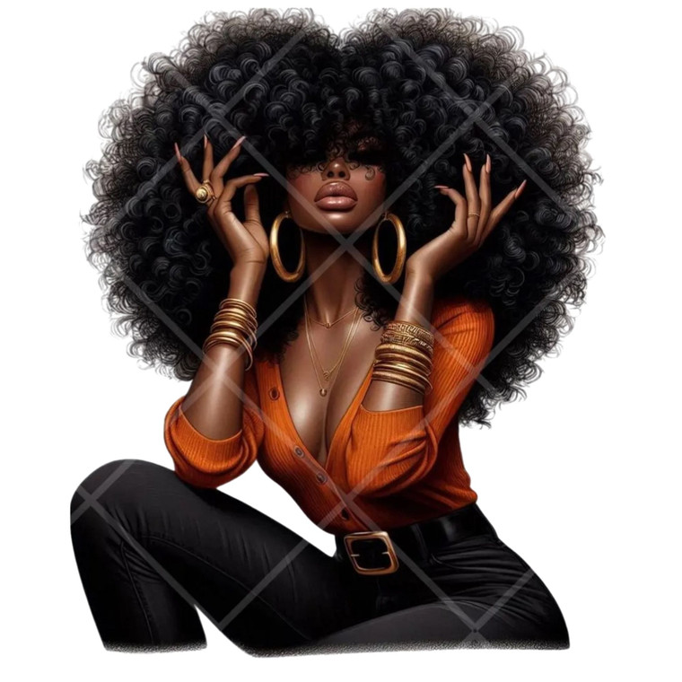 (2 qty) Bold Afro Queen Orange Sweater DTF transfers