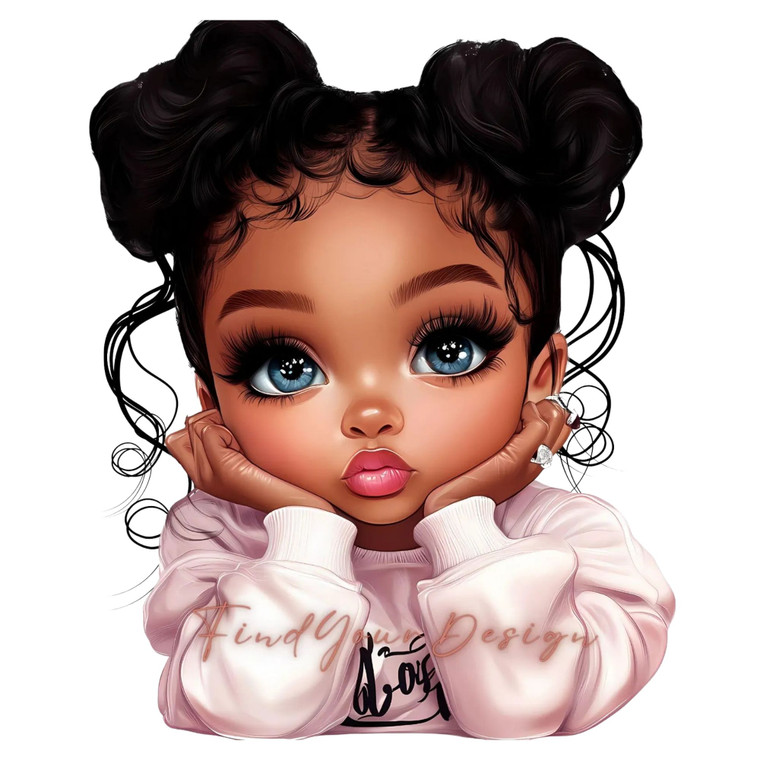 (2 qty) Girl With Afro Puffs And Large Blue Eyes DTF transfers