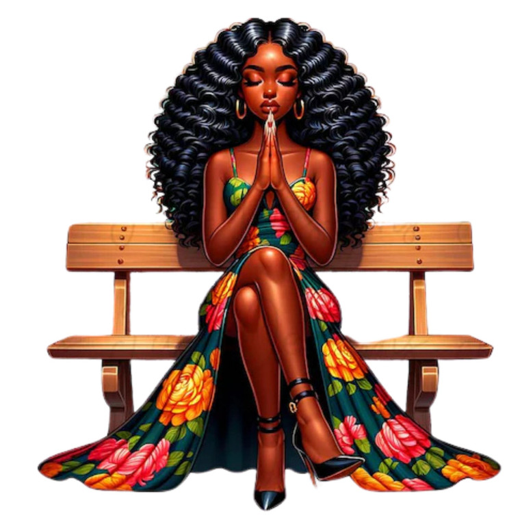 (2 qty) African American Woman With Textured Hair And A Colorful Floral Dress DTF transfers