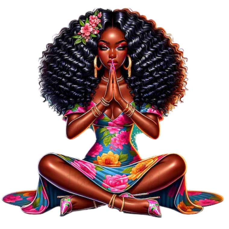 (2 qty) Woman With A Large Afro Hairstyle Adorned With Flowers DTF transfers