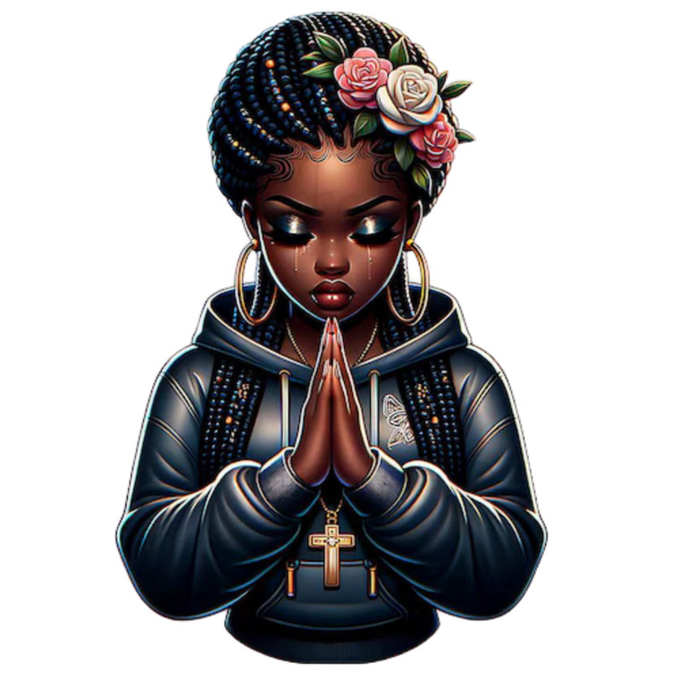 (2 qty) Woman With Braided Hair And Flowers In Her Hair DTF transfer