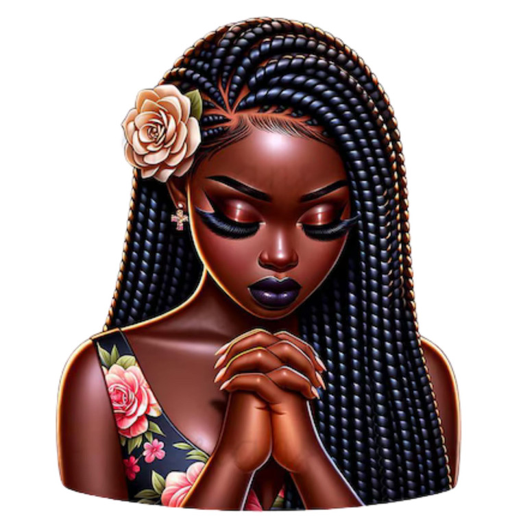 (2 qty) Woman With Long Braided Hair And A Flower Behind Her Ear DTF transfer