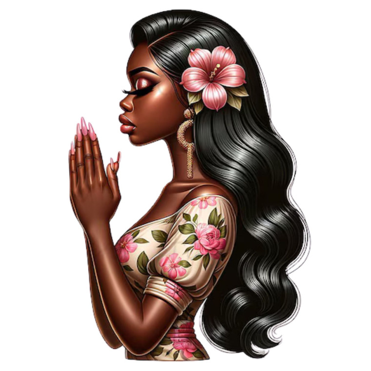 (2 qty) Woman With Long Silky Hair And A Flower In Her Hair, DTF transfer