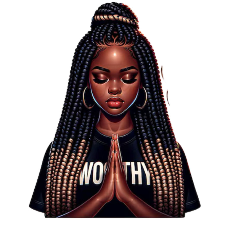 (2 qty) Woman With Long Braided Hair And Bun DTF transfer