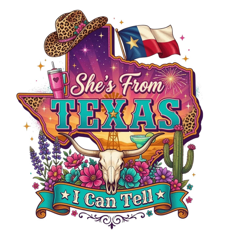 (2 qty) She Is From Texas Hat - DTF transfers