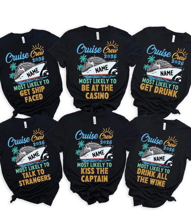 (2 Qty) Cruise Crew 2026 - Most Likely to (words) - custom DTF transfer