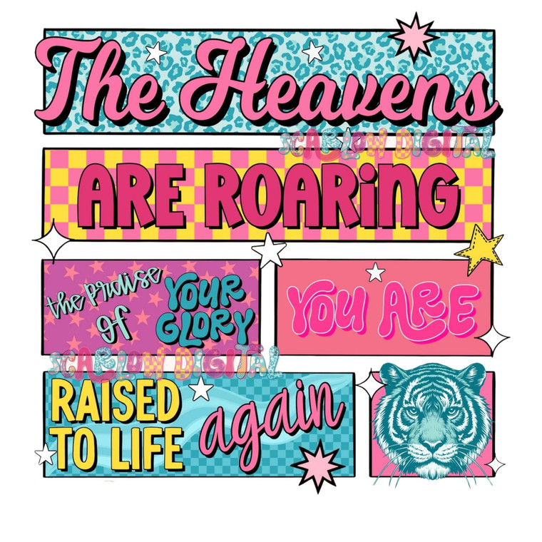 (2 qty) Retro Heavens Are Roaring - DTF transfers