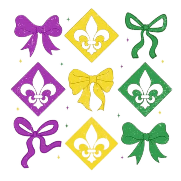 (2 qty) Mardi Gras Bow - DTF transfers